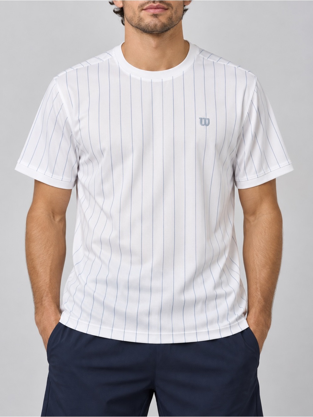 Wilson Men’s Pinstripe Athletic Shirt White Blue Baseball Style Estimated L